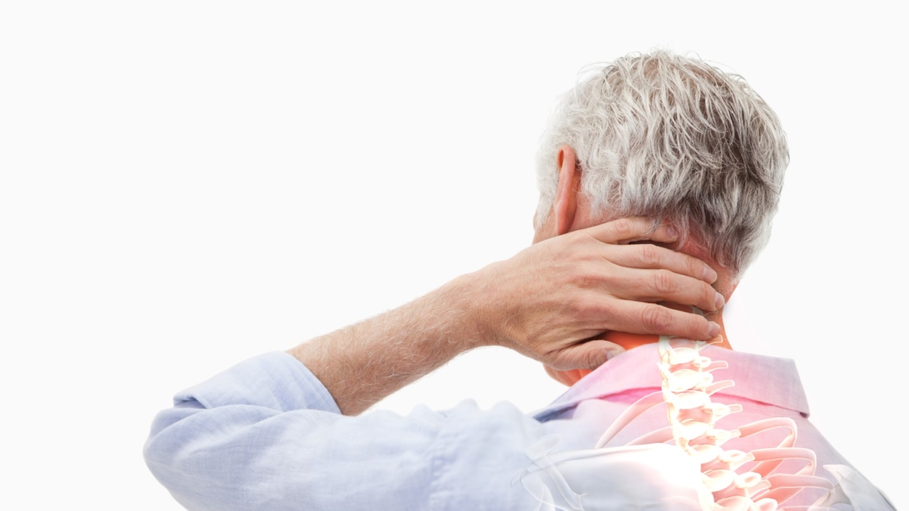 Highlighted spine pain of man