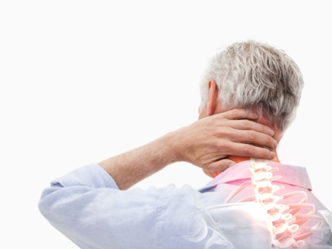 Highlighted spine pain of man