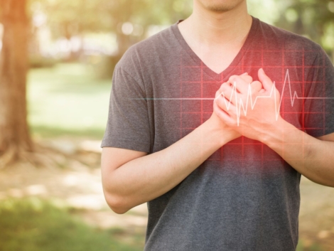 Close up of man is heart attack